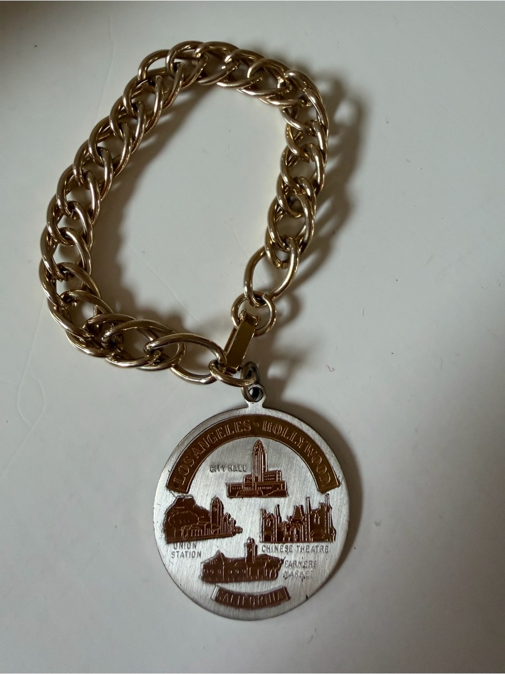 Vintage 1950s Gold-Tone Los Angeles Souvenir Charm Bracelet